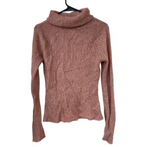 Free People Y2K Mohair Pink Turtleneck Sweater M Boho Cozy Knit Vintage